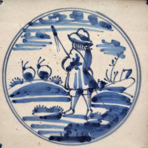 Antique Delft Tiles in Wood Frames 1800's Set of 2 - Picture 5 of 9